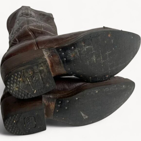 Montana Red Burgundy Ostrich Leather Western Cowboy Biker Boots Men's 7.5 E - Picture 6 of 8